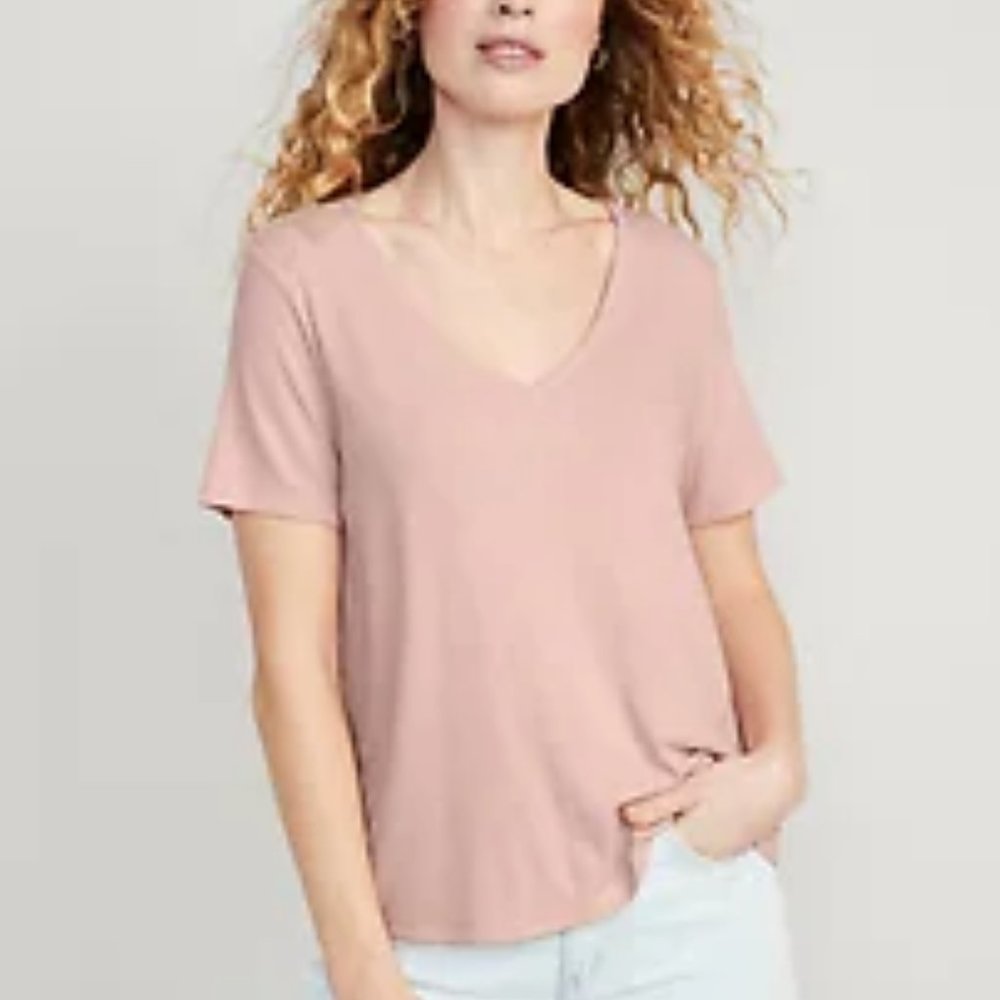 Old Navy Abalone Pink Luxe V-Neck Ribbed Slub-Knit T-Shirt/NWT/2X
